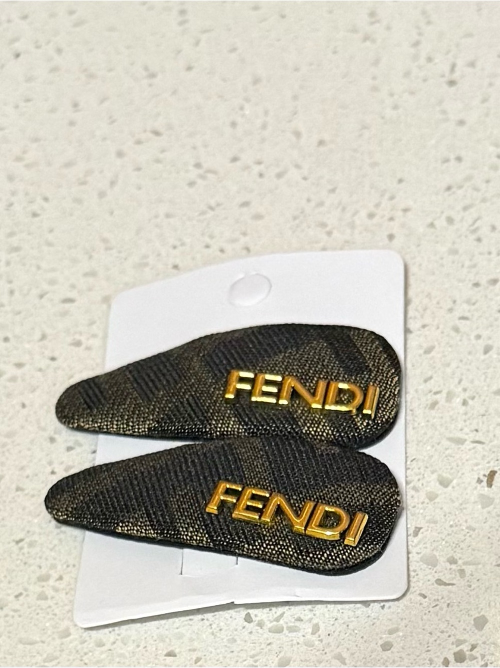 Fendi Black Hair Clips with Gold Logo Accents
